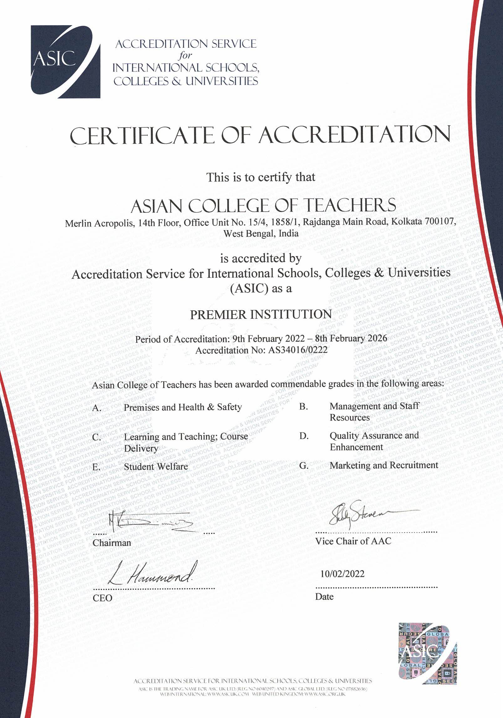 ASIC Accreditation