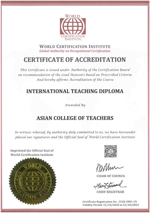 Certificate of Accreditation from WCI